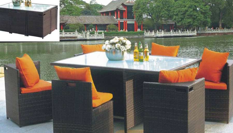 Storage Wicker Dining Set