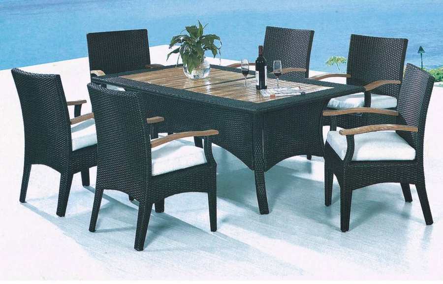 Wicker Dining Set with Teak Arms